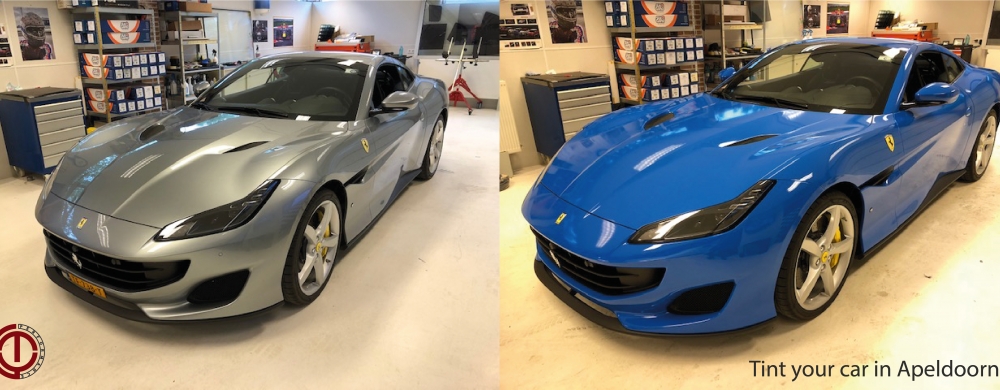 Ferrari Portofino wrap grijs naar intense blue